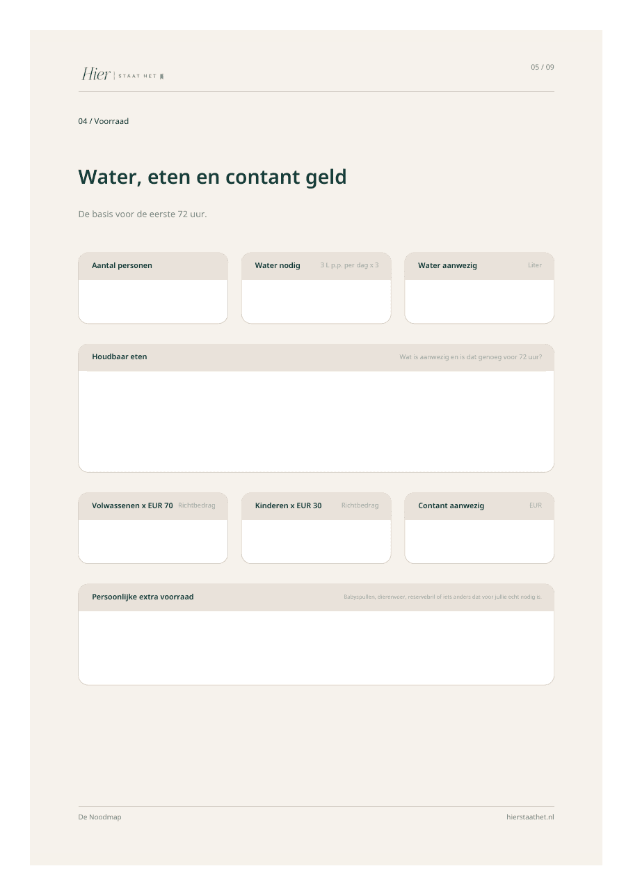 Voorbeeldpagina voor voorraad uit De Noodmap